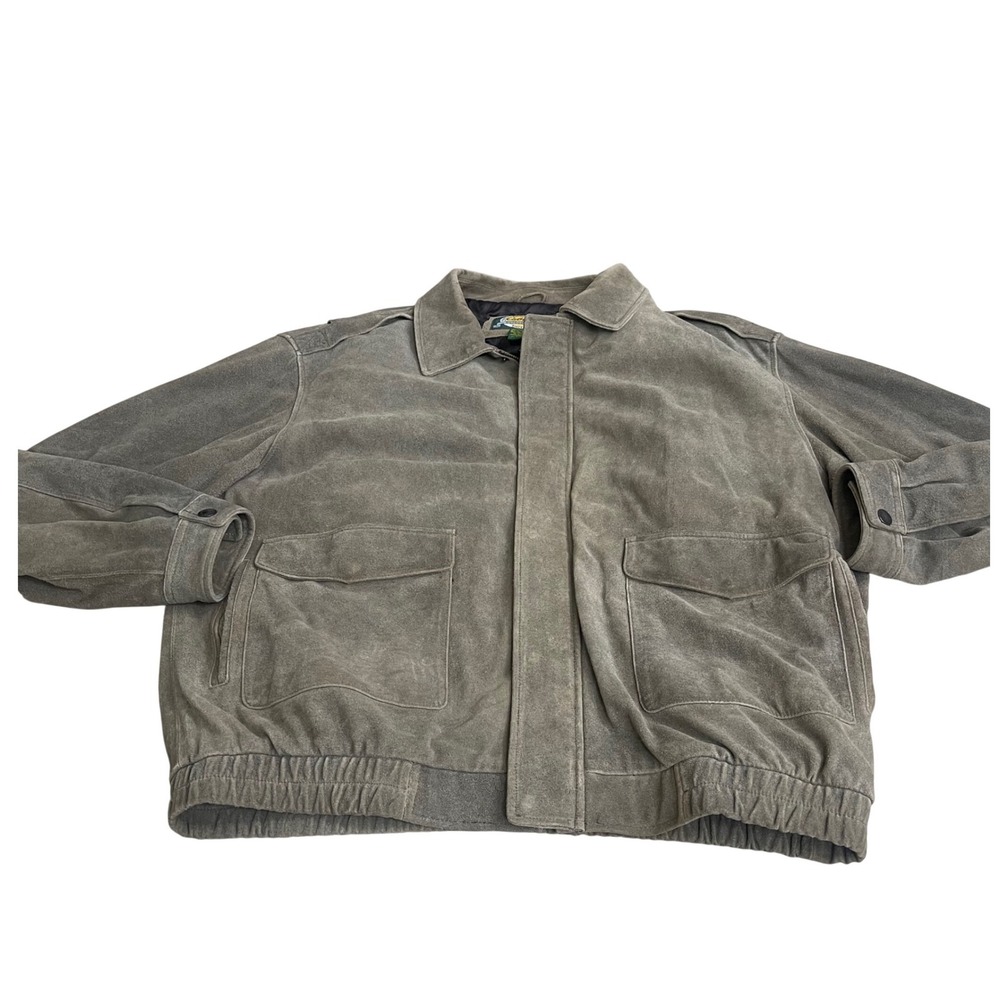 Cabela's Mens 2XL Tall Suede Leather Bomber Jacket Olive Green Quilted Lined